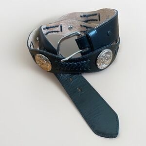 Vintage Fisher Black Braided Leather Western Floral Concho Belt 38